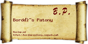 Bordás Patony névjegykártya